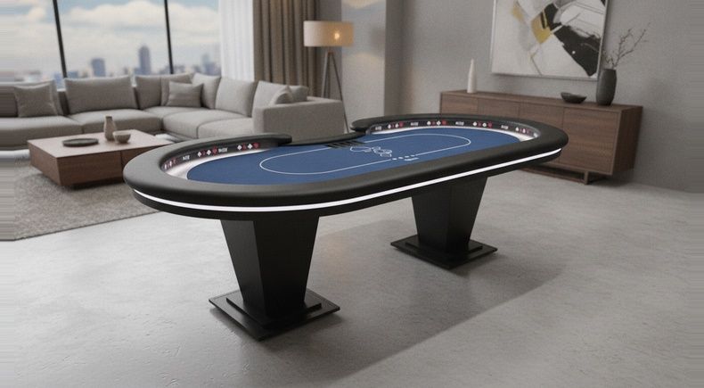 Mesa de Poker 10 Lugares Tecido Azul, LED e Coluna Especial - Pro38